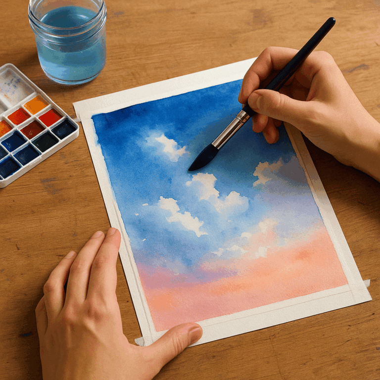 pintando nuvens com aquarela